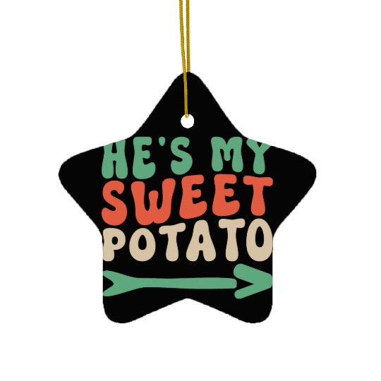 Groovy He's My Sweet Potato Couple's Matching Ceramic Ornaments