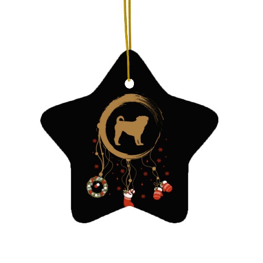 dog dreamcatcher Christmas Pug Ceramic Ornaments