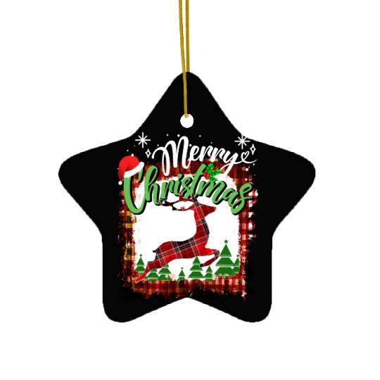 Red Plaid deer Christmas Lights Buffalo Family Ceramic Ornaments