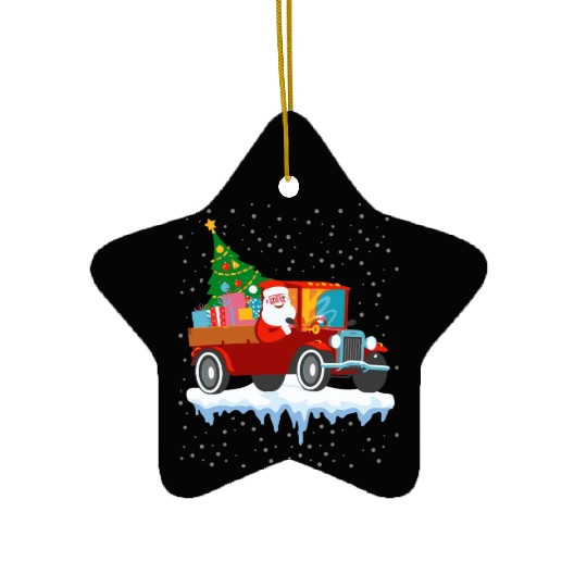 Red jeep pine tree Funny Merry Christmas family Ceramic Ornaments