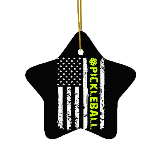 Pickleball American Flag And Ball Ceramic Ornaments