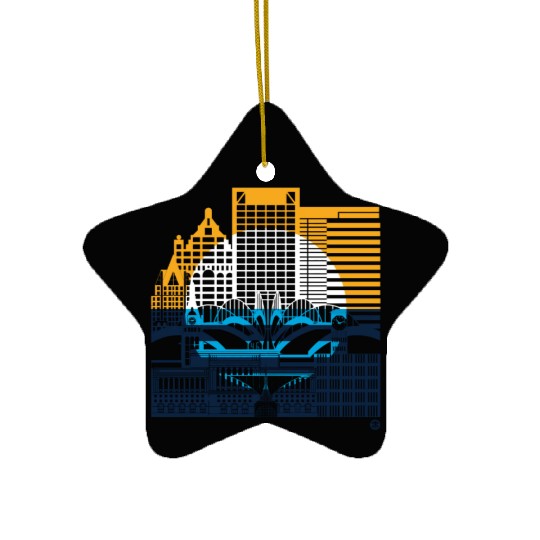 Milwaukee Skyline Squared Milwaukee Peoples Flag D Ceramic Ornaments