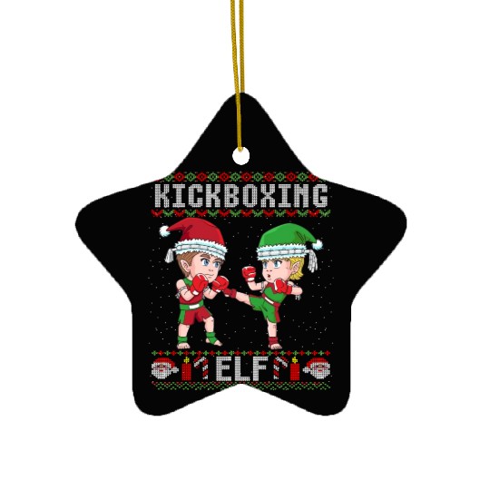 Funny Kickboxer Elf Ugly Christmas Boxing Ceramic Ornaments