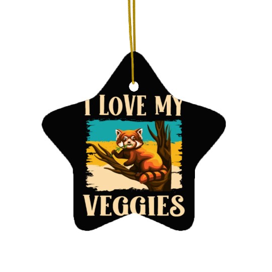 I Love My Veggies Red Panda Zookeeper Wildlife Ceramic Ornaments
