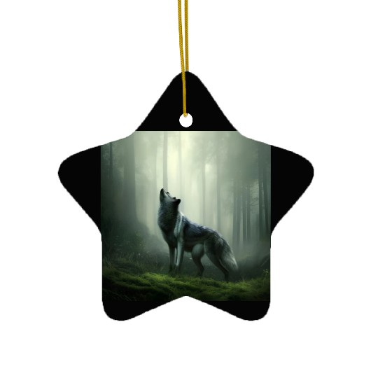 Howling wolf at midnight Ceramic Ornaments