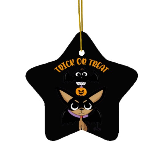Trick-or-treating Vampire Chihuahua with Bat Ceramic Ornaments