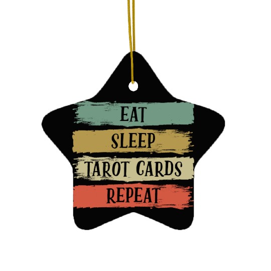 Eat Sleep Retro Vintage Tarot Cards Cartomancy Ceramic Ornaments