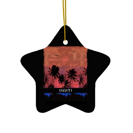 Haiti Caribbean Vacation Souvenir Palm Tree Beach Ceramic Ornaments