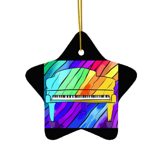 piano in front of a colorful rainbow Ceramic Ornaments