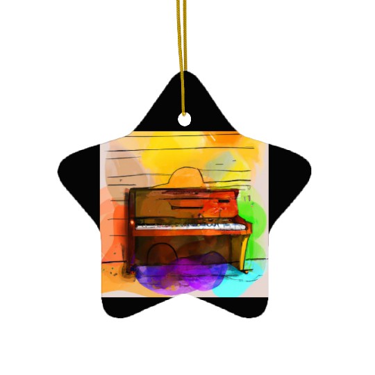 A beautiful piano in front of a colorful wall Ceramic Ornaments