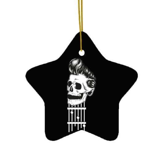 Rock N Roll Skeleton Head -Sweet Rock On Guitar Ceramic Ornaments