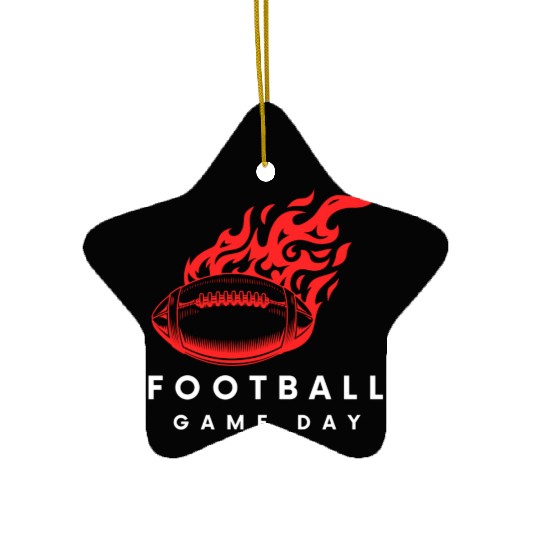 Red Football On Fire Game Day , football fan Ceramic Ornaments .
