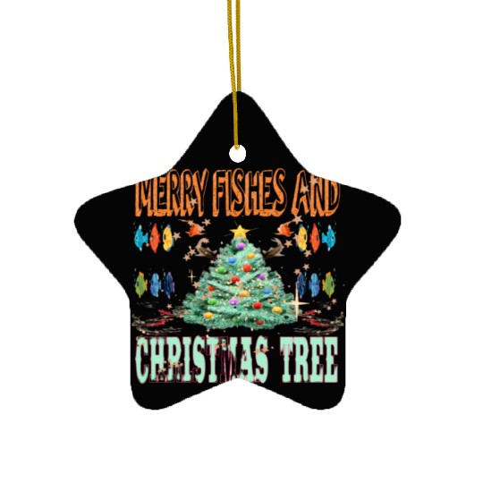 MERRY FISHES AND CHRISTMAS TREE Ceramic Ornaments