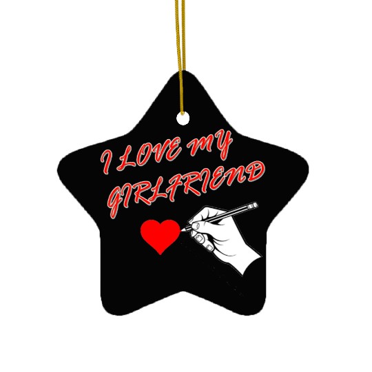 i love my girlfriend red Ceramic Ornaments