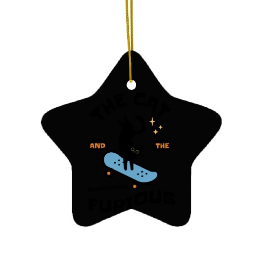 cat playing skateboard Ceramic Ornaments