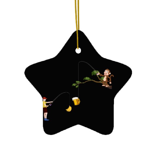 Funny Monkey Fishing Banana - Orangutan Monkey Ban Ceramic Ornaments