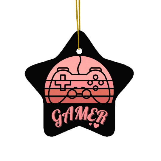Pink Retro Gamer Valentine Day Ceramic Ornaments