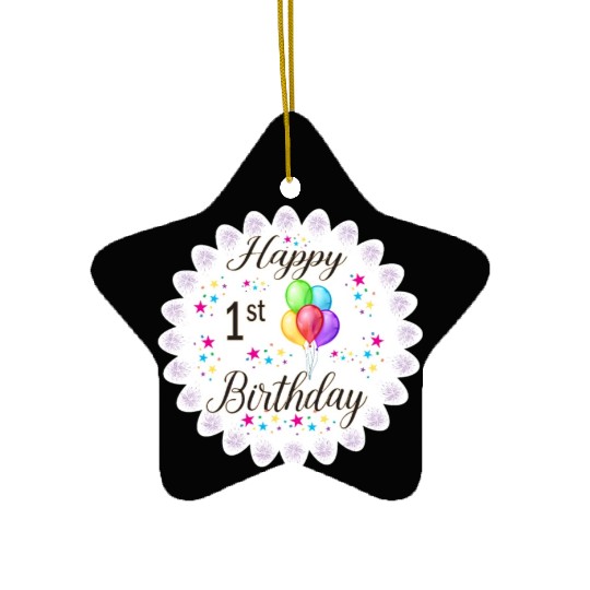 Happy 1st Birthday with Balloons Ceramic Ornaments