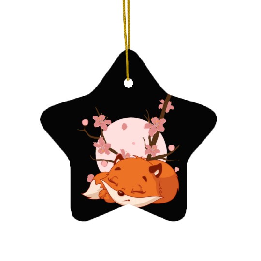 Japanese Fox Cherry blossom Flower sakura kawaii Ceramic Ornaments