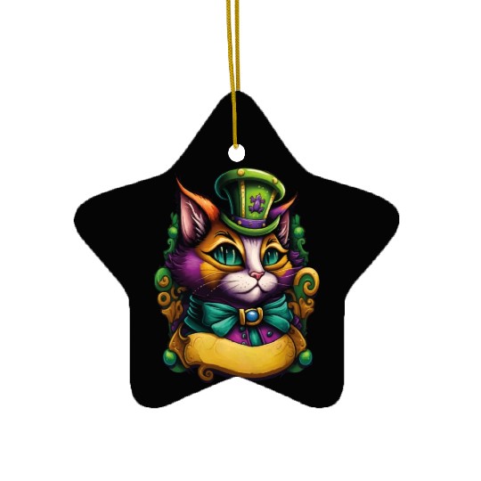 Cat Mardi Gras Ceramic Ornaments