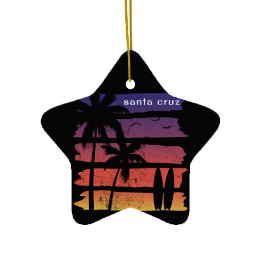 Cool Santa Cruz California Surfing Fan Beach Palm Ceramic Ornaments