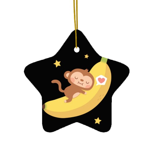 Cute Monkey Hugging Banana Moon Ceramic Ornaments