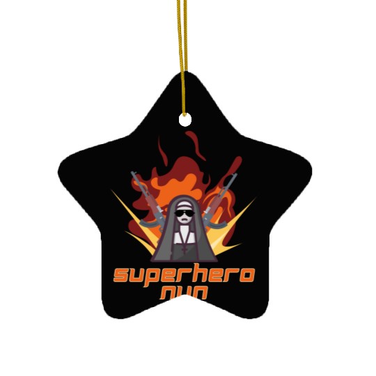 Superhero Nun Action Design Ceramic Ornaments