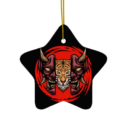 Bushido kabuki samurai japan graphic devil tiger m Ceramic Ornaments
