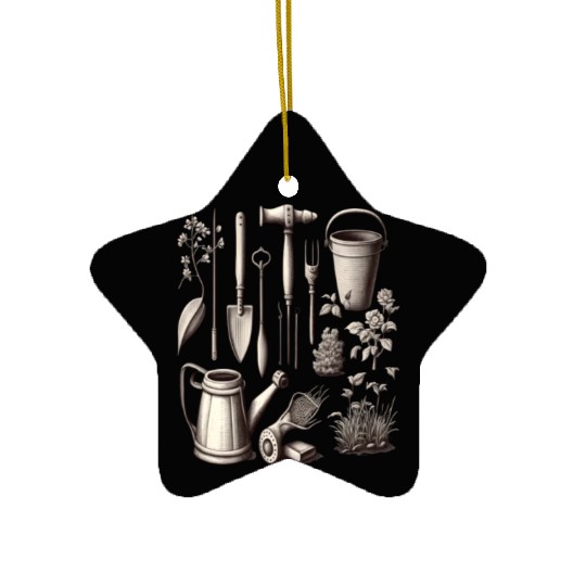 Florist Gardener Dad Grayscale Gardening Tools Ceramic Ornaments