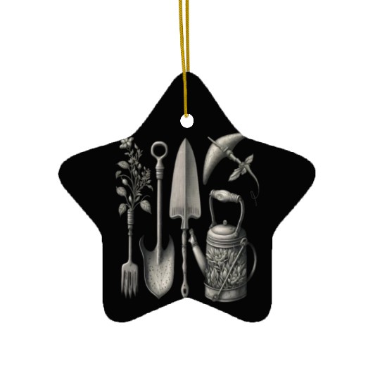Florist Gardener Dad Grayscale Gardening Tools Ceramic Ornaments