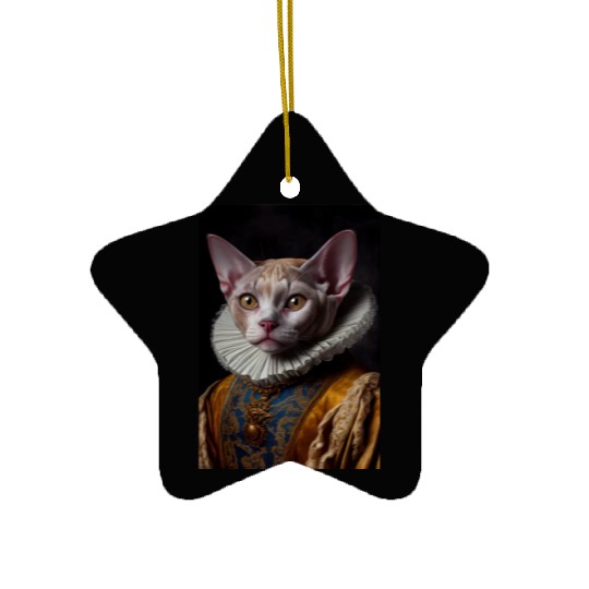 Black Queen Devon Rex Cat Breed Portrait Royal Ren Ceramic Ornaments