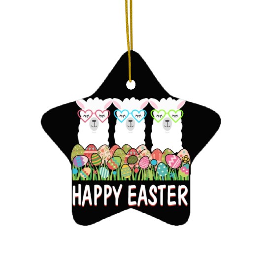 Happy Easter Eggs Easter Llama Alpaca Bunny Ceramic Ornaments