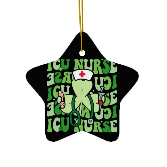Groovy ICU Nurse Funny Shamrock St Ceramic Ornaments