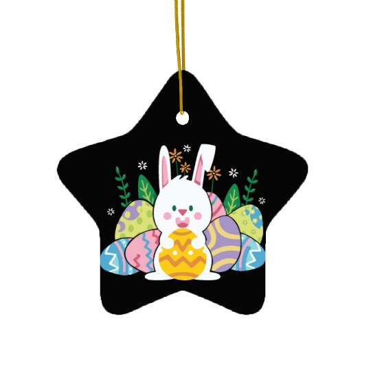 Cute Easter Bunny Egg Hunt Ceramic Ornaments