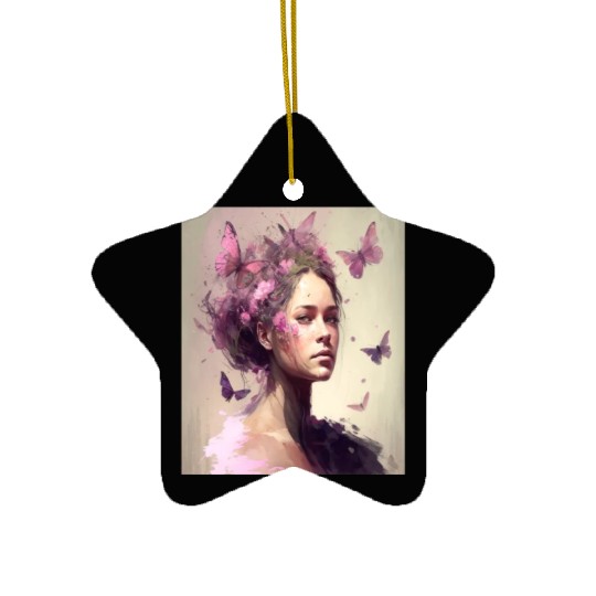 Breast Cancer Survivor Pink Flower Hair Girl Ceramic Ornaments