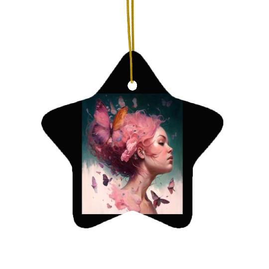 Breast Cancer Survivor Pink Flower Hair Girl Ceramic Ornaments