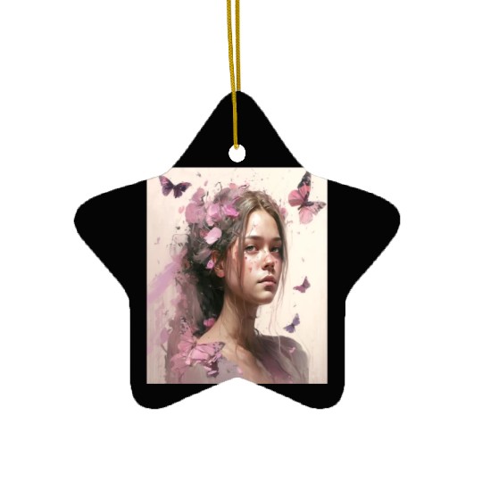 Breast Cancer Survivor Pink Flower Hair Girl Ceramic Ornaments