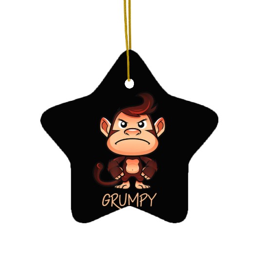 Grumpy Monkey Meme Aesthetic Bad Mood chimpanzee Ceramic Ornaments