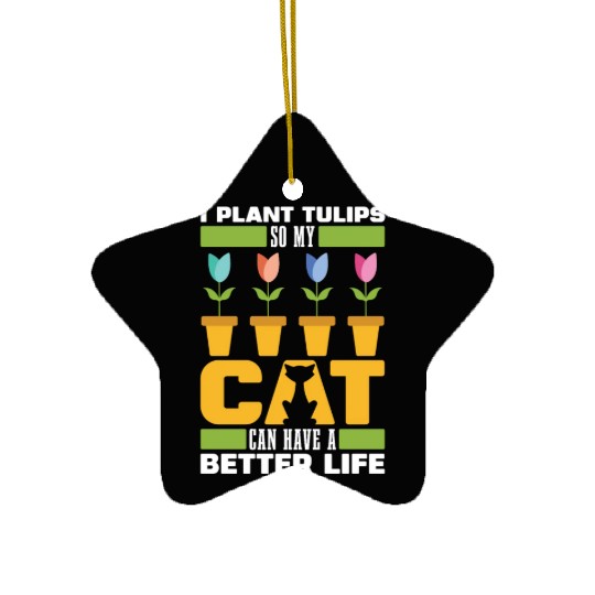 Tulip Gardening Cat Ceramic Ornaments