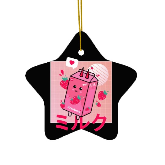 Strawberry Milk Shake Funny Retro 90s Japanese Ceramic Ornaments