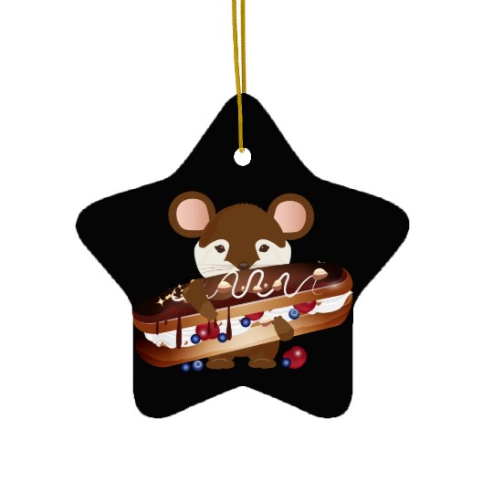 cute mouse with delicious chocolate eclair Ceramic Ornaments
