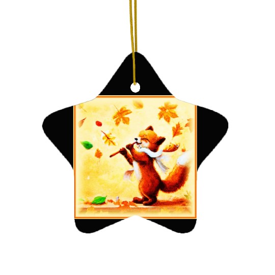 Painting Of a Happy Singing Red Fox. Buy Now Ceramic Ornaments