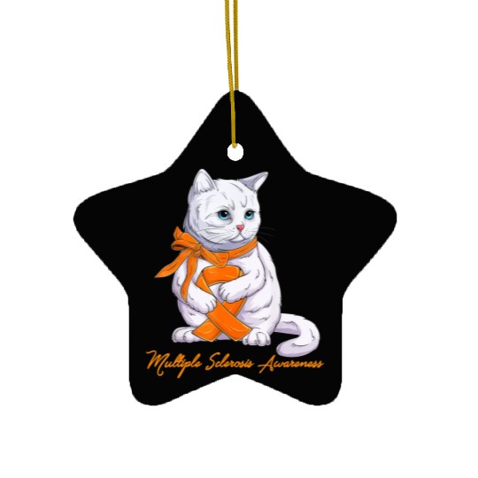 Multiple Sclerosis MS Awareness Cute Cat Wear Oran Ceramic Ornaments