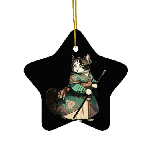 Cat Dressed as Mulan Ceramic Ornaments