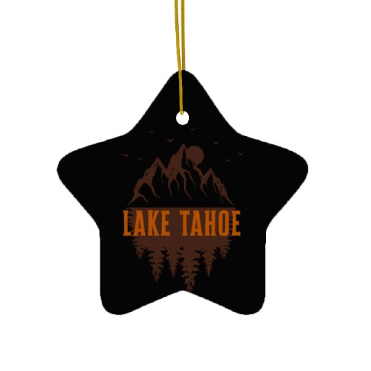 lake tahoe retro mountain Ceramic Ornaments