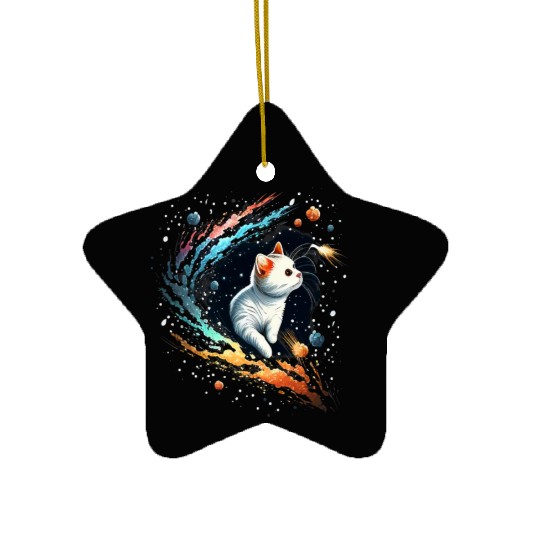 Astronaut Cat or Space Cat on Galaxy Cat Lover Ceramic Ornaments