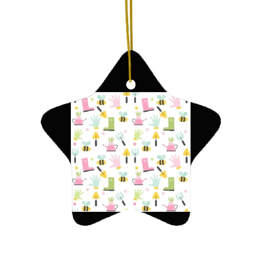 gardening icon seamless pattern on white. Ceramic Ornaments