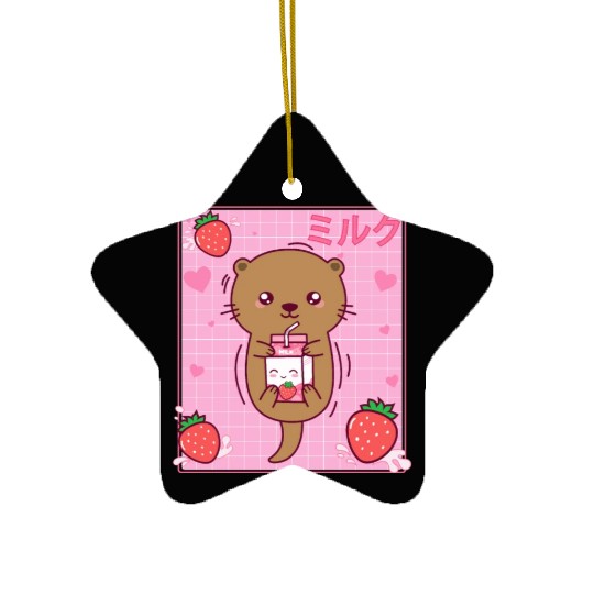 Kawaii Sea Otter Strawberry Milk Shake Otaku Ceramic Ornaments