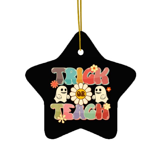 Retro Trick Or Teach Ghost Teacher Halloween Costu Ceramic Ornaments