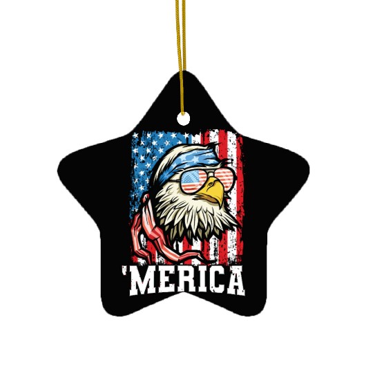 4th of July Bald Eagle USA Flag Patriotic Merica Ceramic Ornaments